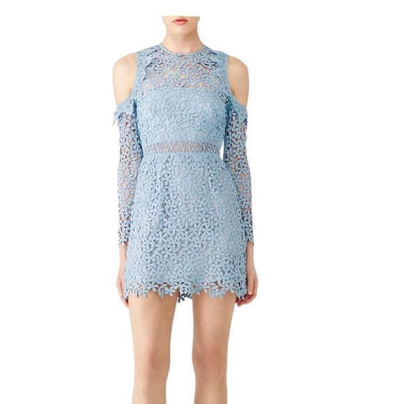 AMUR Evelyn Blue Lace Open Shoulder Mini Dress - Picture 2 of 8